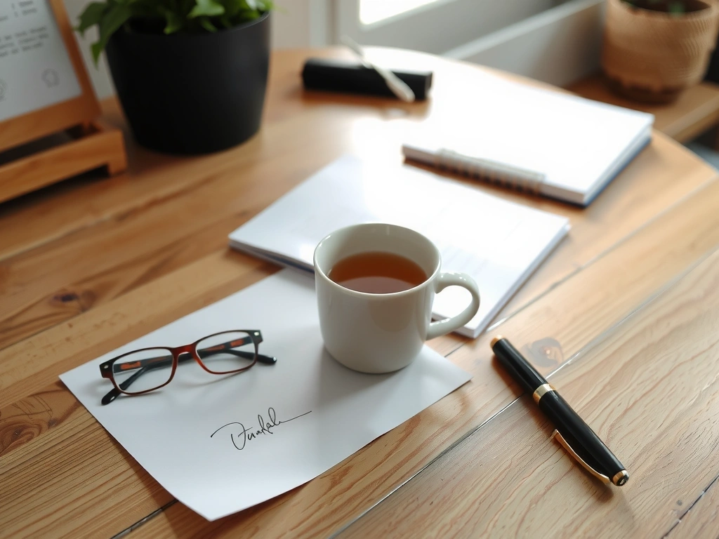 Dokumentbord med kaffe och penna